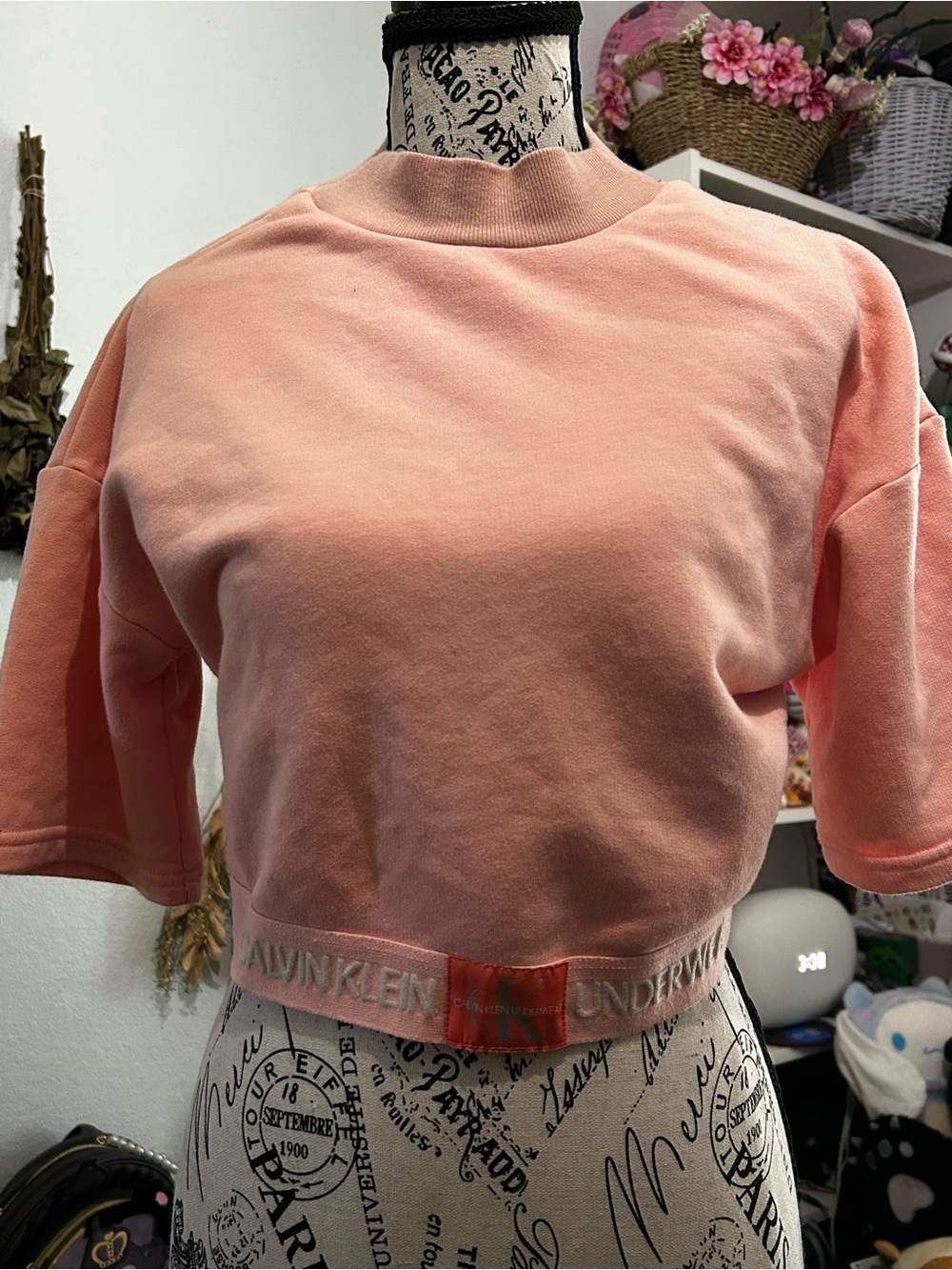 Calvin Klein Peach-Pink Cropped Sweatshirt